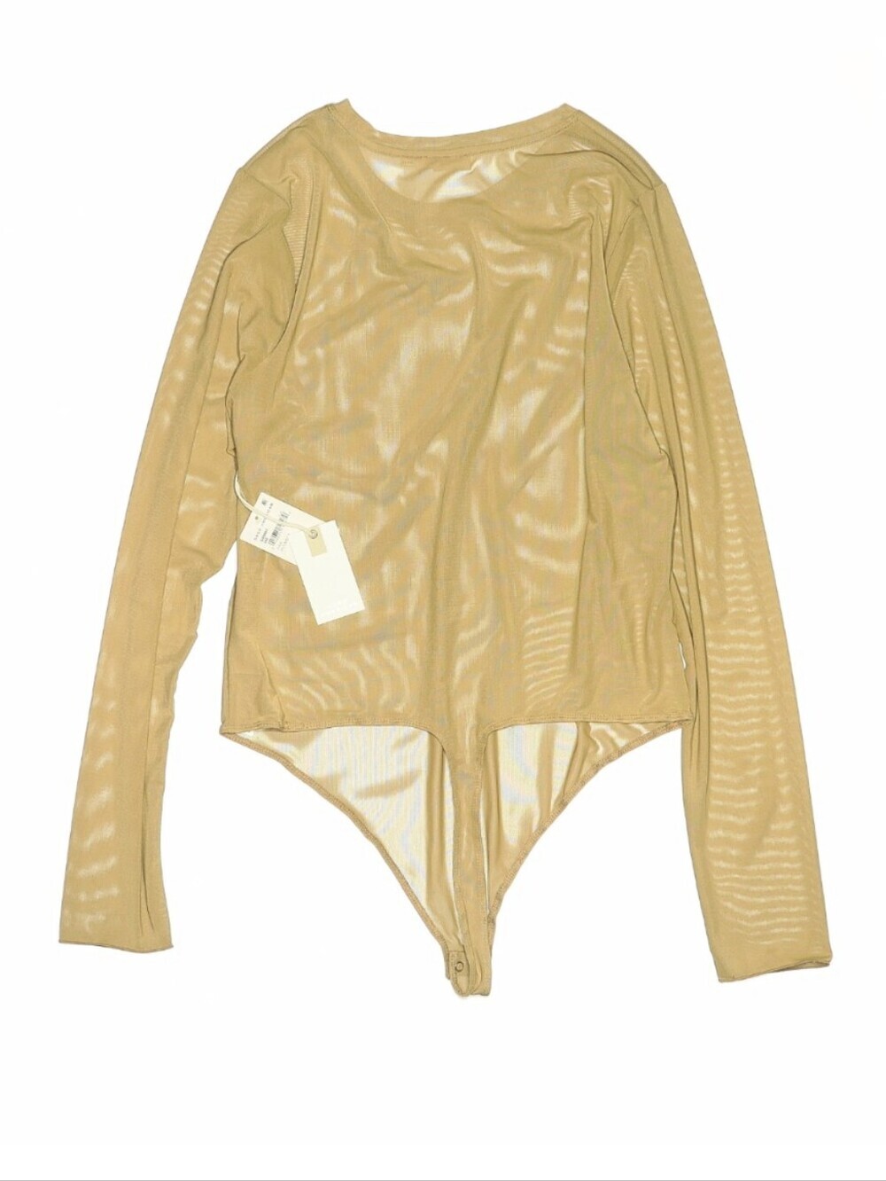 NWT Good American Sheer Mesh Long Sleeve Bodysuit Pecan Neutral Size 5 Plus - Picture 3 of 7